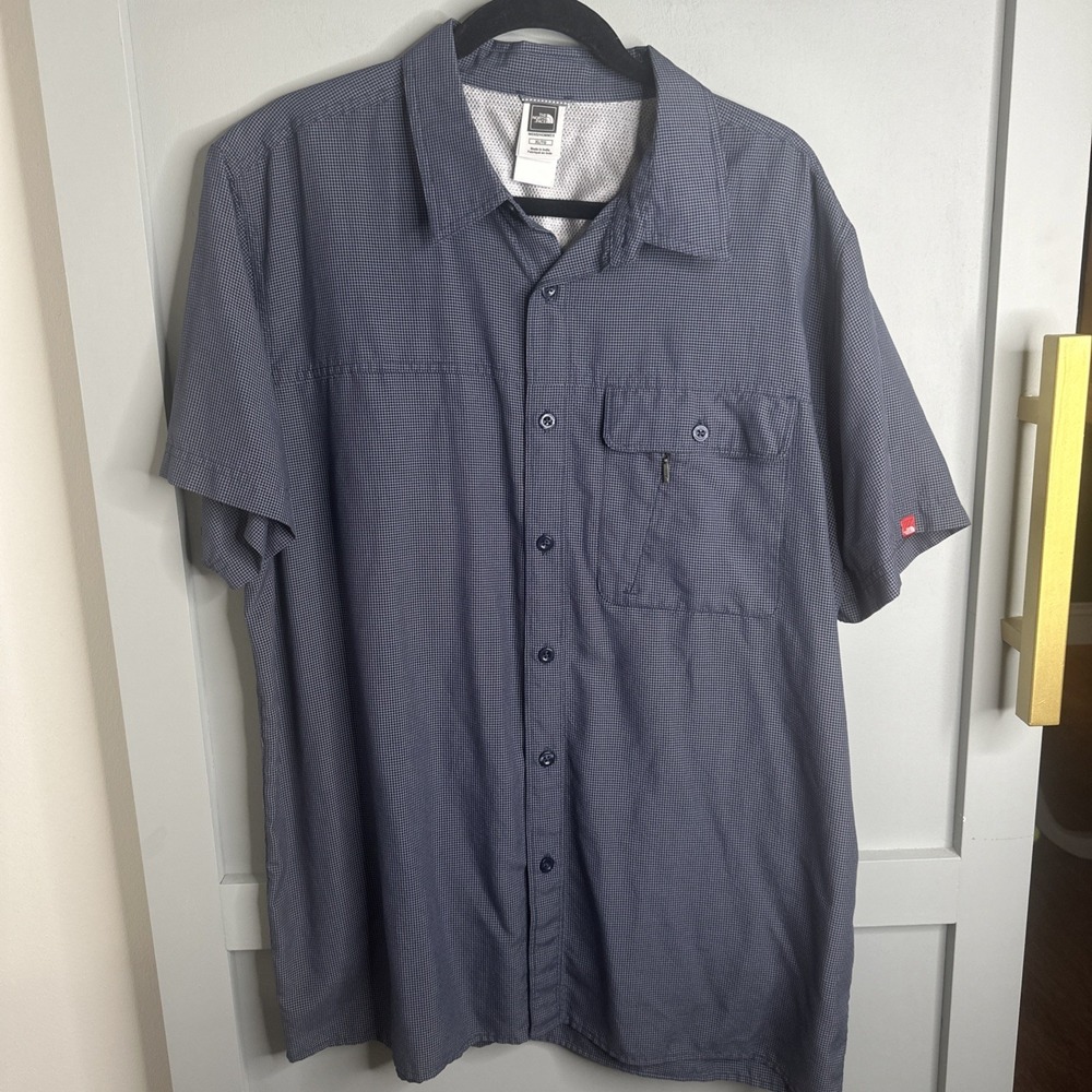 The North Face Mens Shirt XL Blue Check Short Sleeve‎ Button Up Outdoor Casual